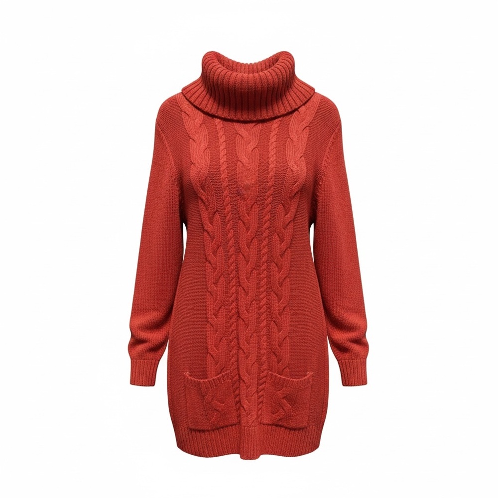 Cozy Red Cable Knit Turtleneck Sweater